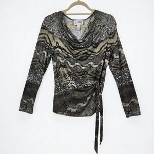 Joseph Ribkoff Top‎ Woman Size 14 Animal Print Long Sleeve Cowl Neck Tie Side